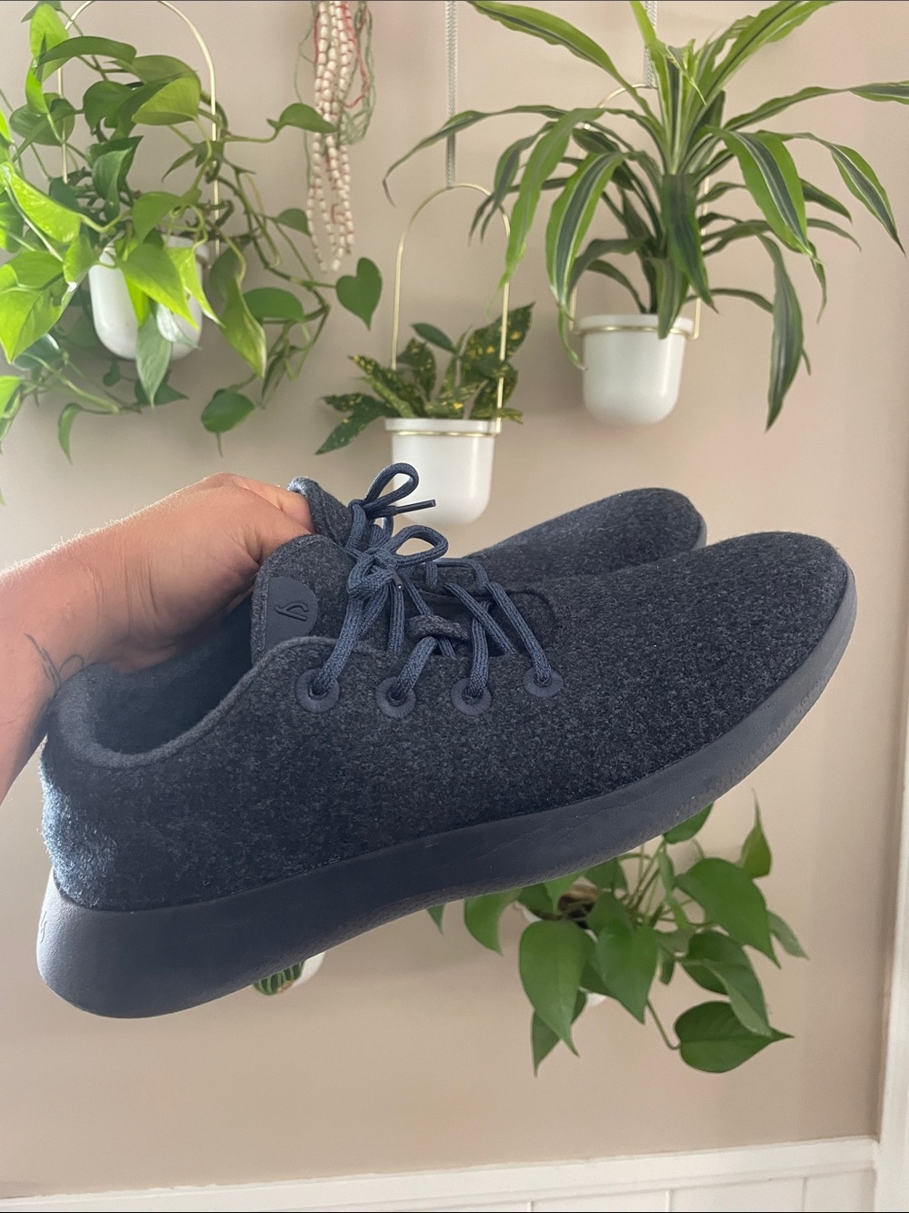 allbirds Men's Wool Runners in Deep Blue and Black Sole